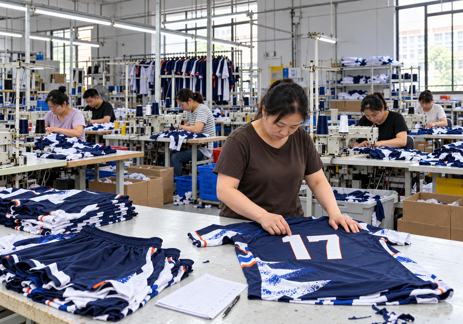 CarryOnKits teamwear manufacturing partner — production floor in Shishi, Fujian
