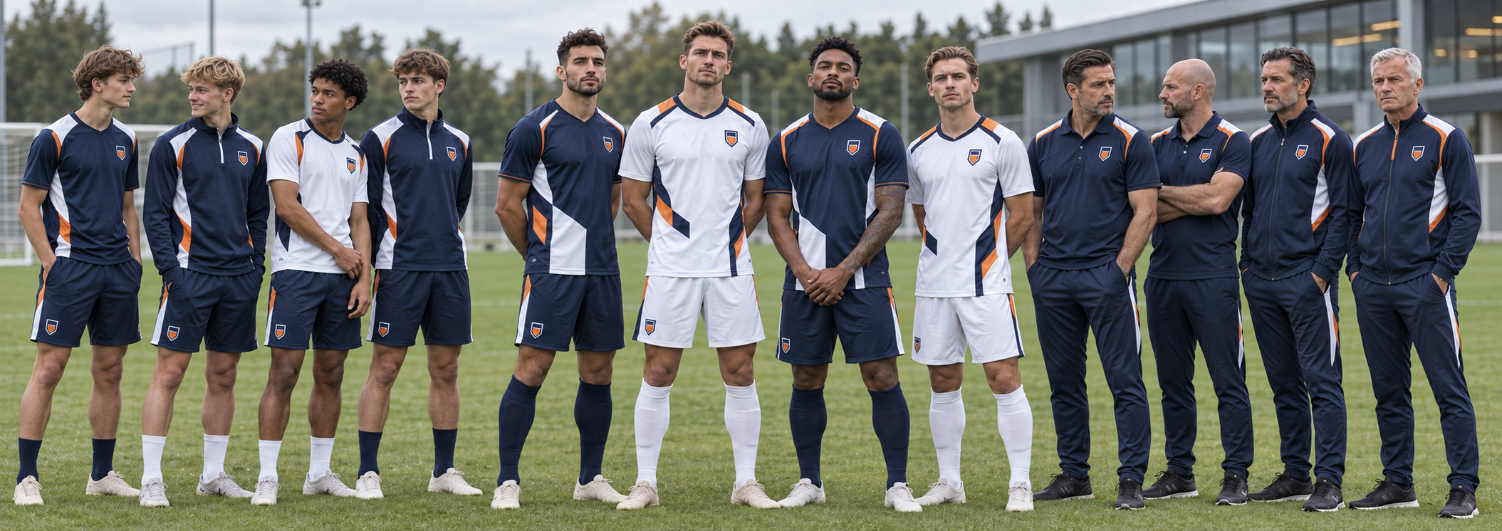 A full club squad equipped in one consistent kit language